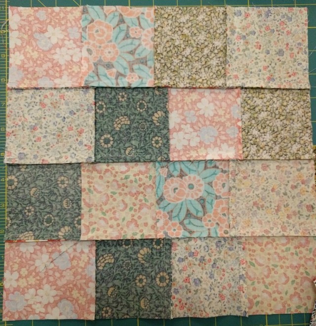 Back of quilt blocks showing how the seems were pressed